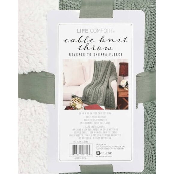NWT Life Comfort Cable Knit Throw Blanket Green 50 in x 60 in - Picture 6 of 6